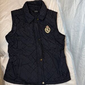 Ralph Lauren Crest Crown Patch Quilted Vest Navy Old Money Sz M